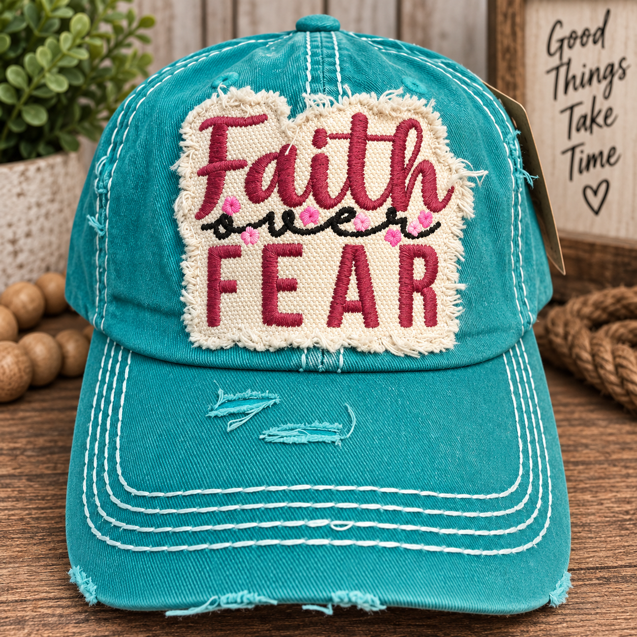 Faith Over Fear Distressed Hat