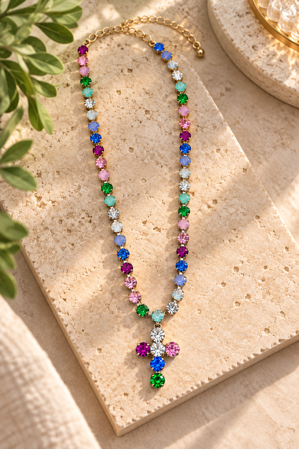 Rainbow Crystal Cross Necklace