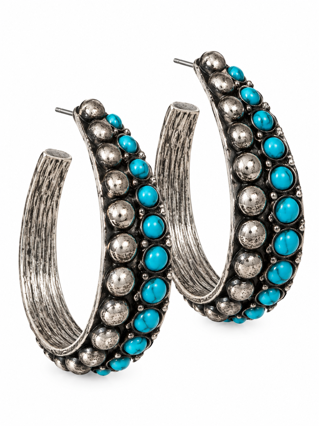 Turquoise Studded Western Hoop Earrings