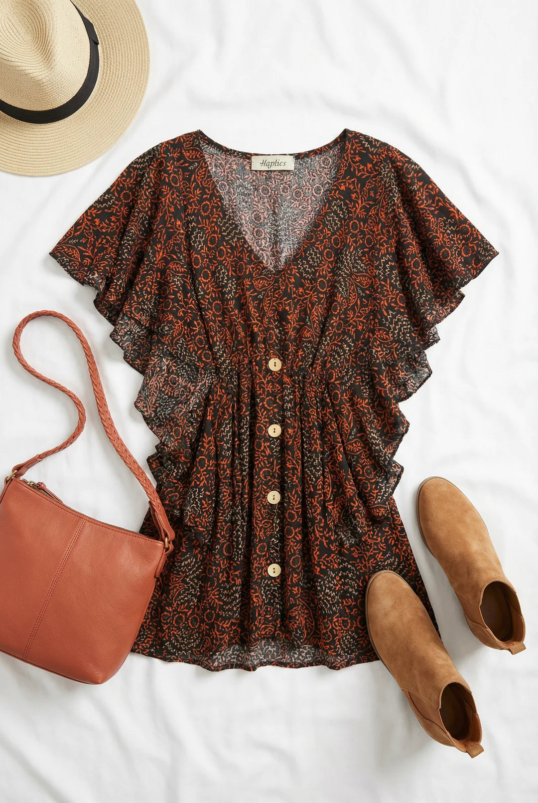Boho floral ruffle top