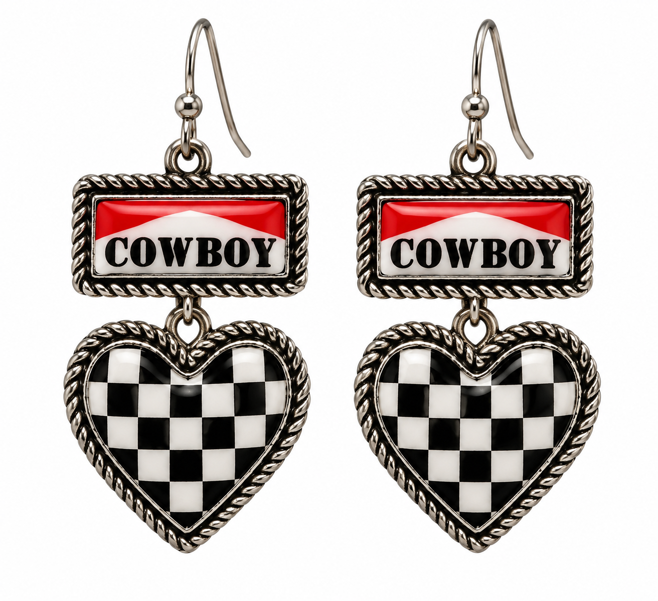 Cowboy Checkered Heart Earrings