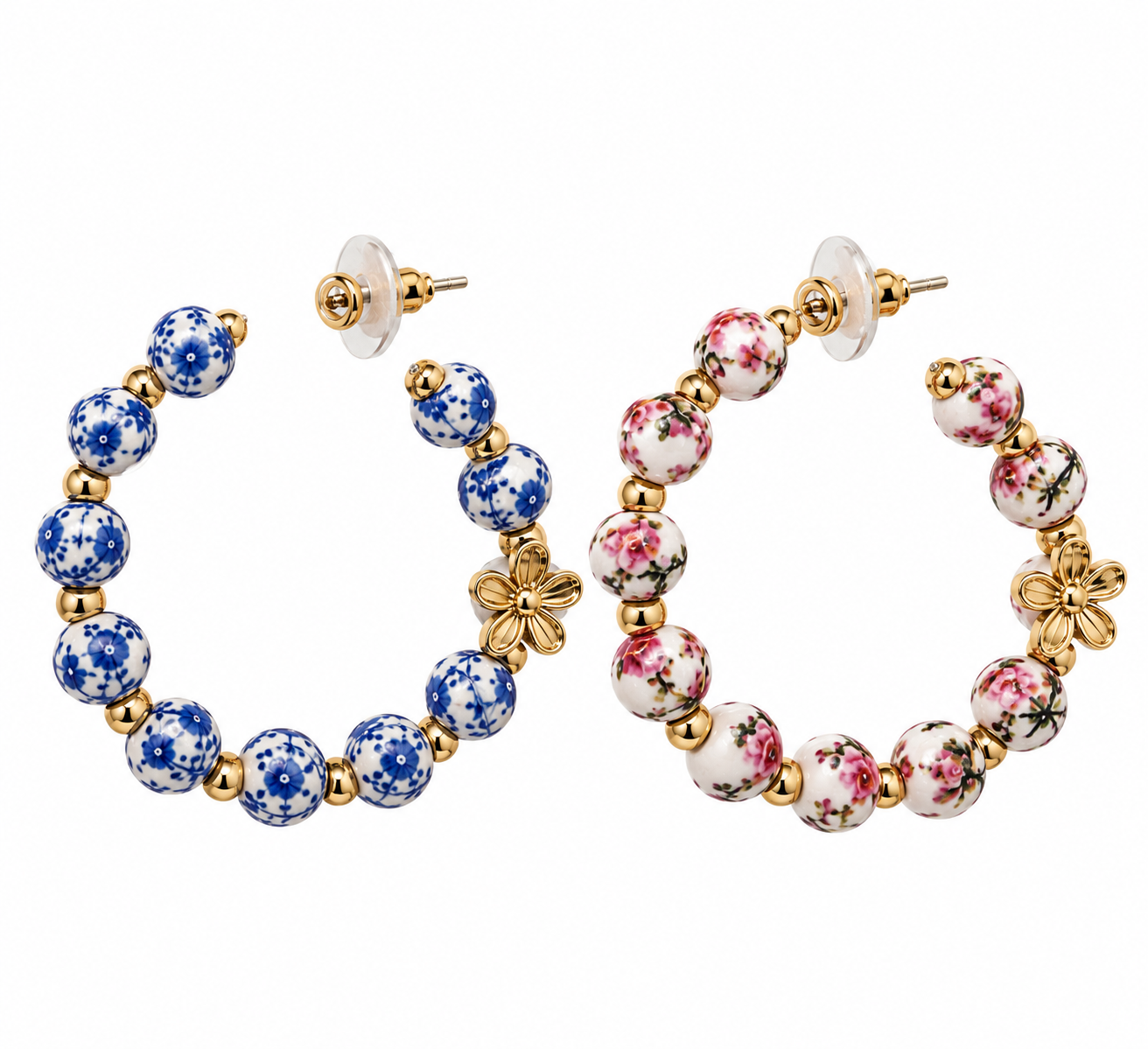 Vintage Floral Beaded Hoops