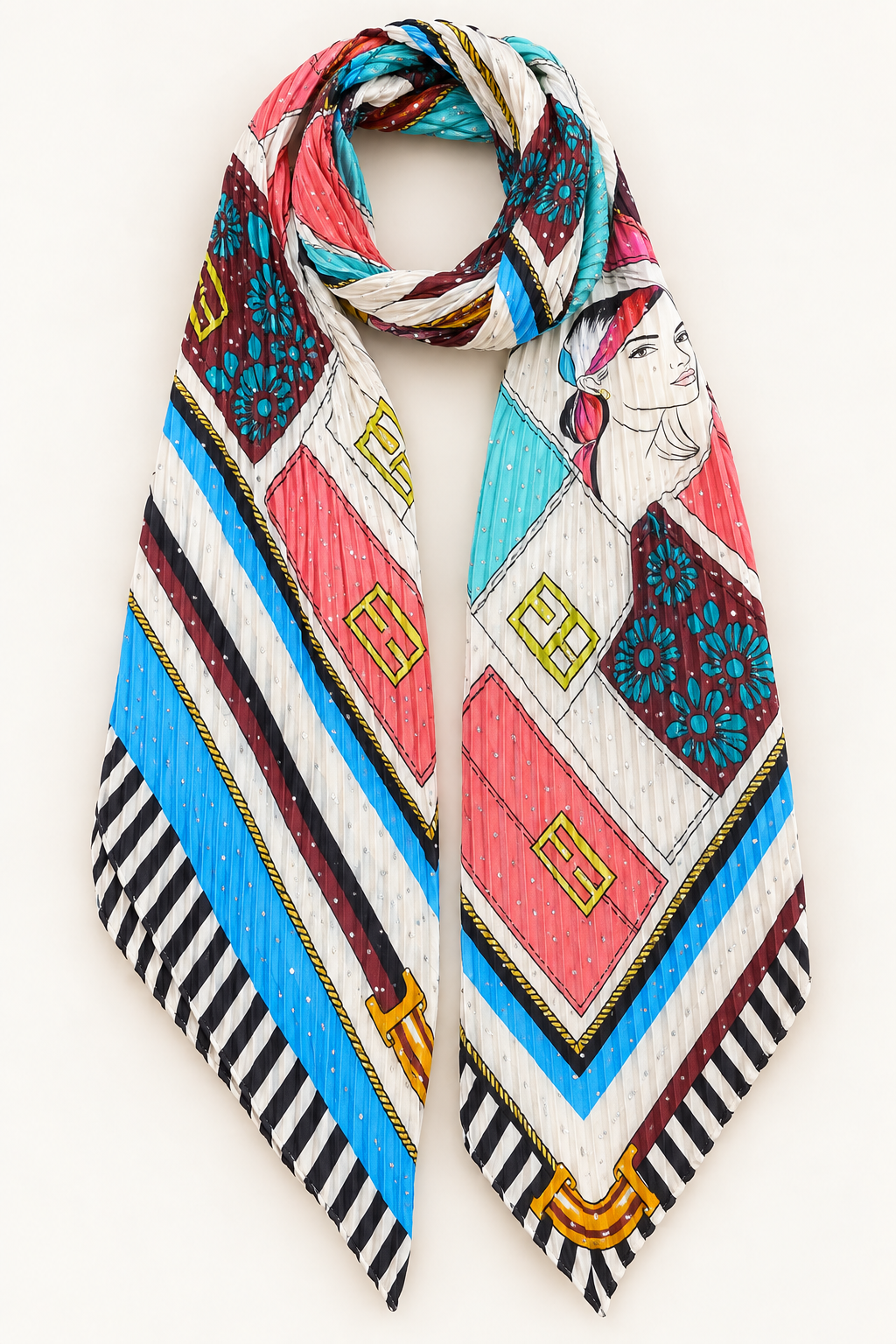 Retro Chic Patchwork Pleated Head Scarf