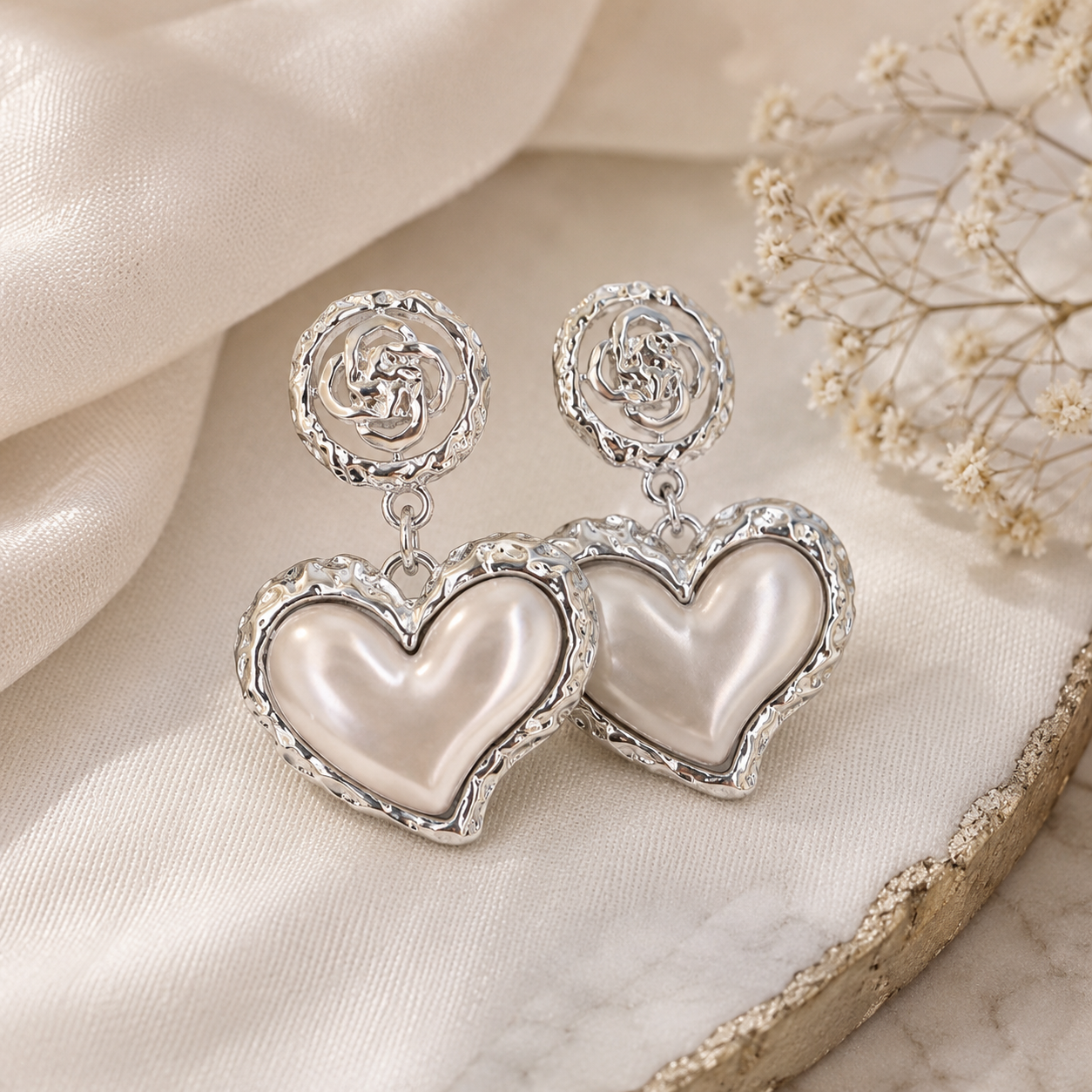 Pearl Heart Drop Earrings
