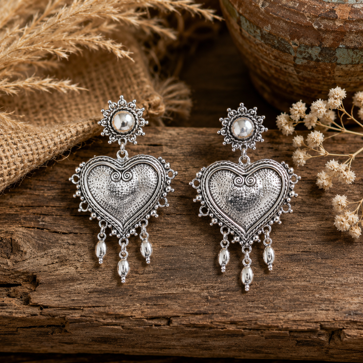 Rustic Sacred Heart Earrings