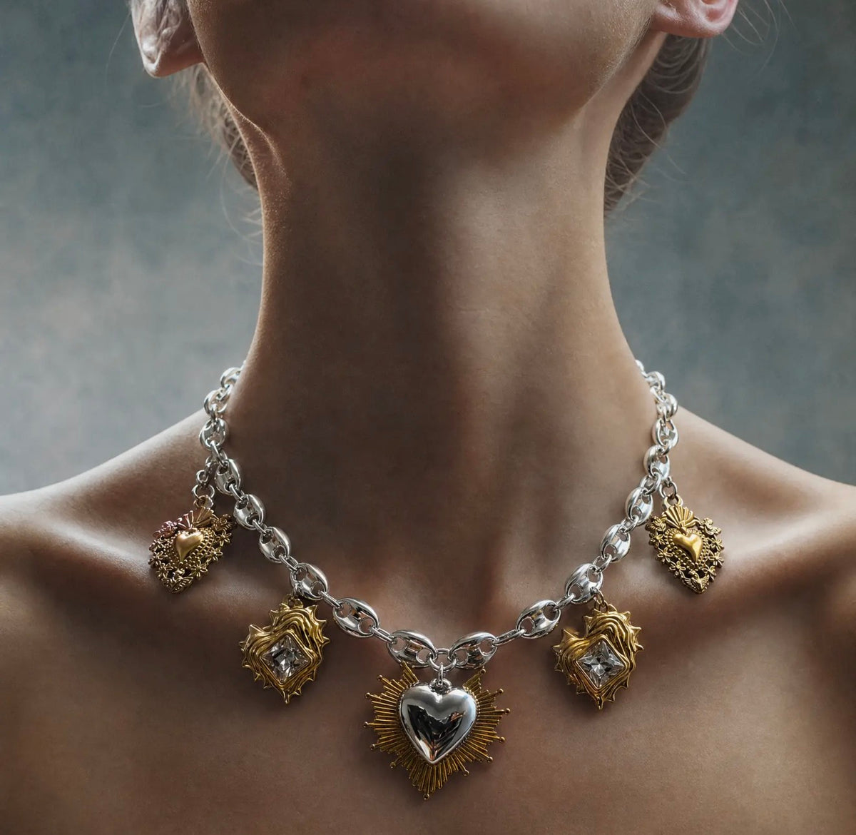 Sacred heart multi charm necklace