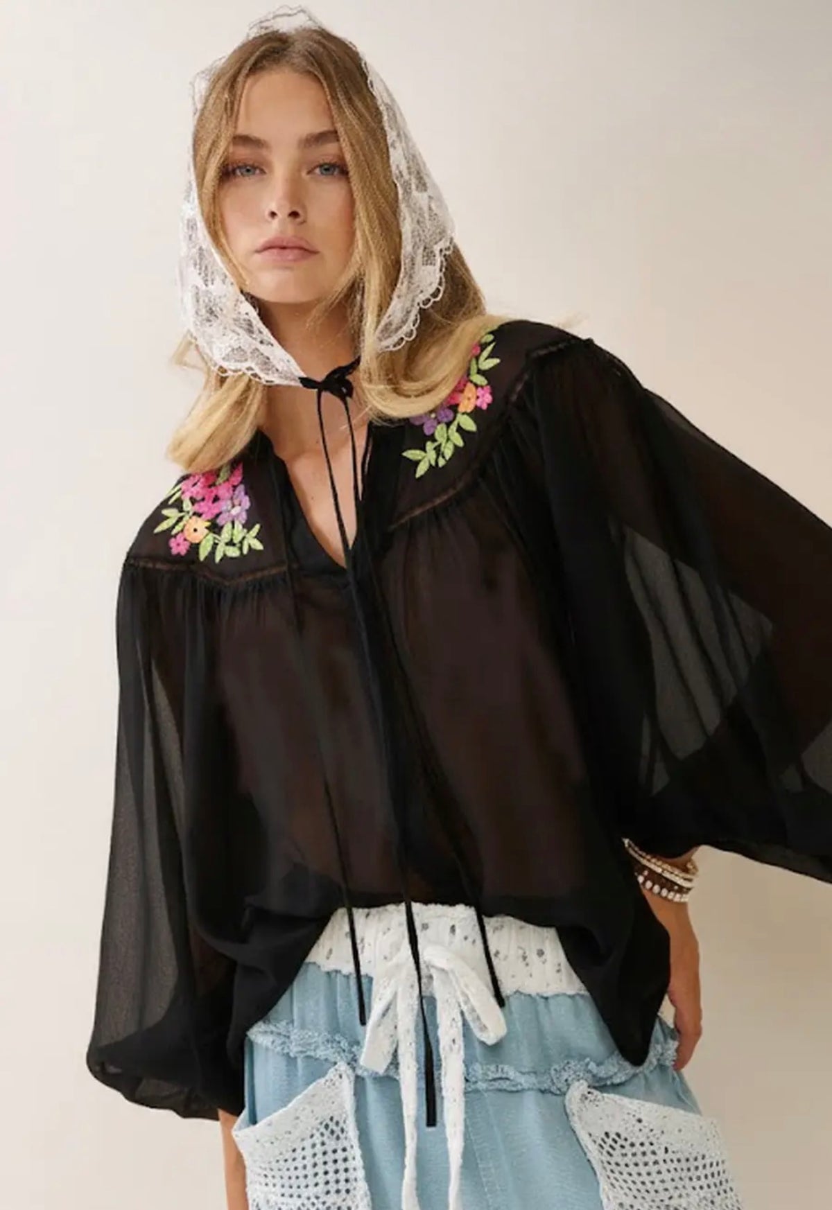 Sheer yoke blouse