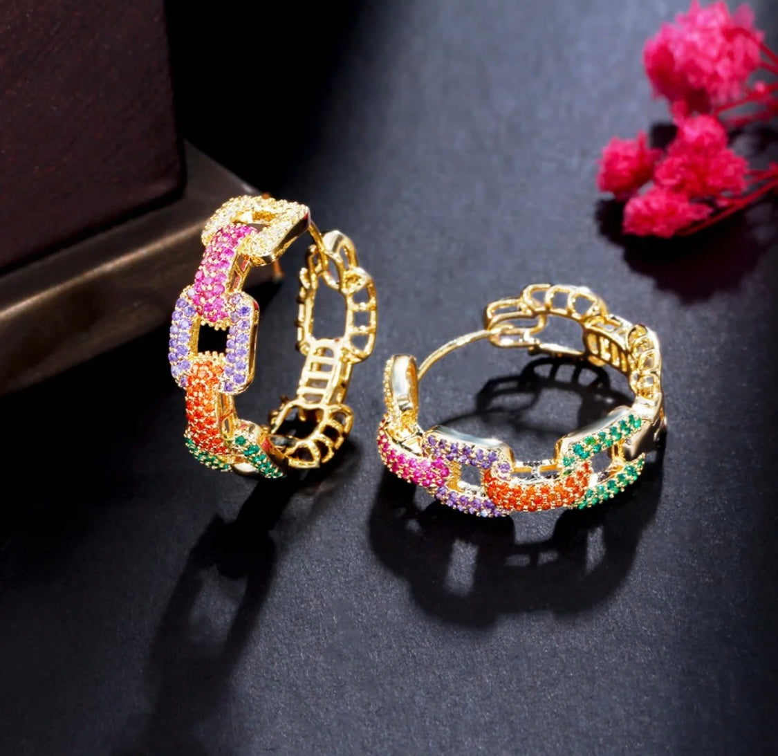 Multi Gold Dipped Chain Link Hoops