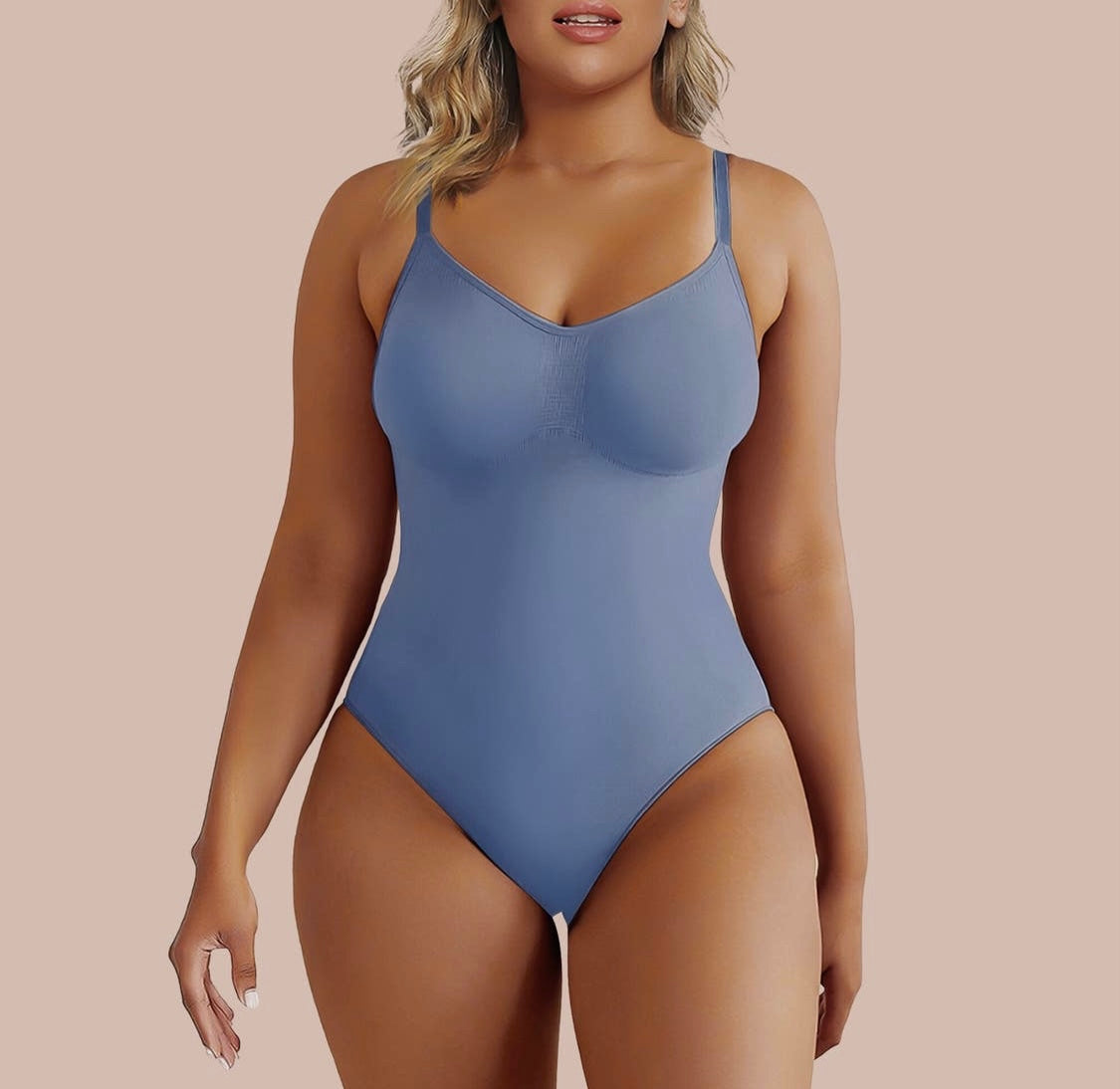 SHAPERX Tummy Control Shapewear Seamless Thong Bodysuit Blue – At The  Crossing Boutique