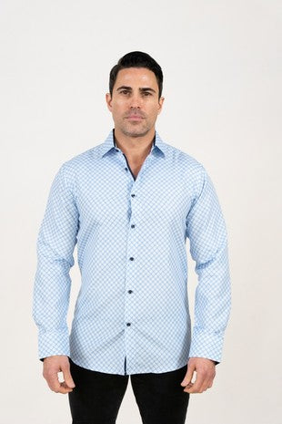 Blue square printed long sleeve