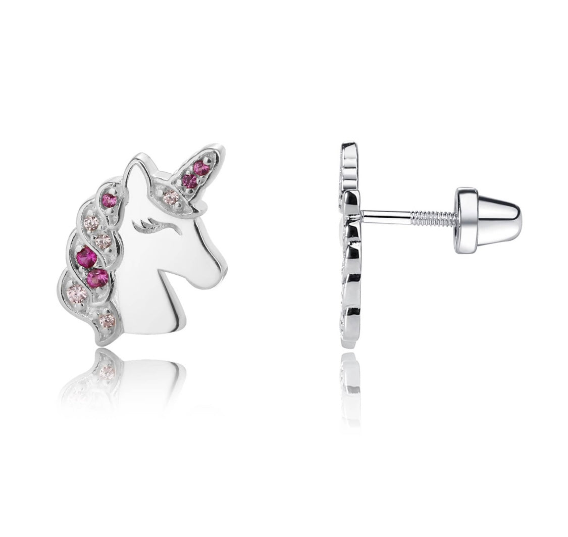 Sterling Silver Pink Unicorn Earrings