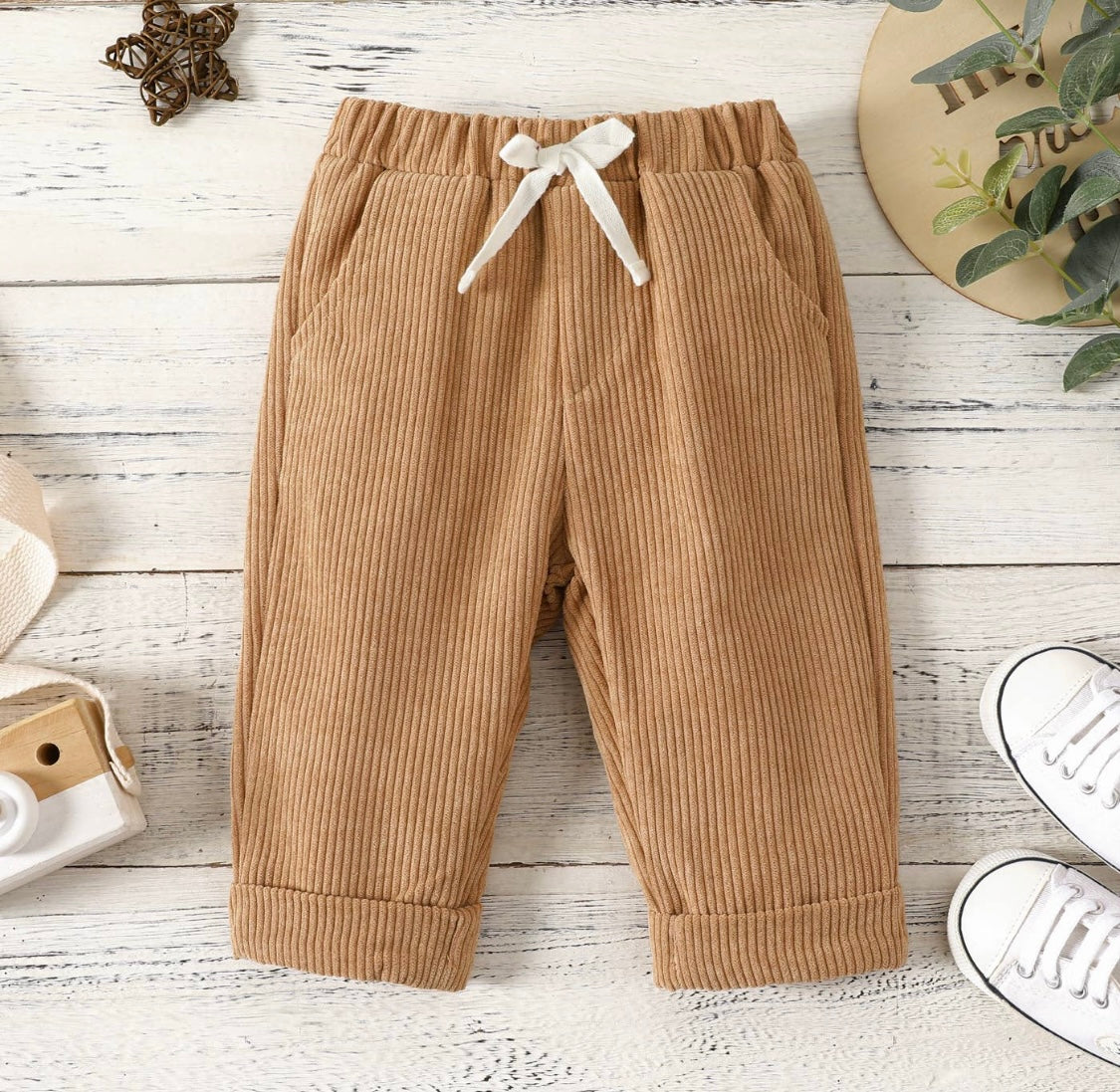 Khaki Corduroy Straightfit Pants