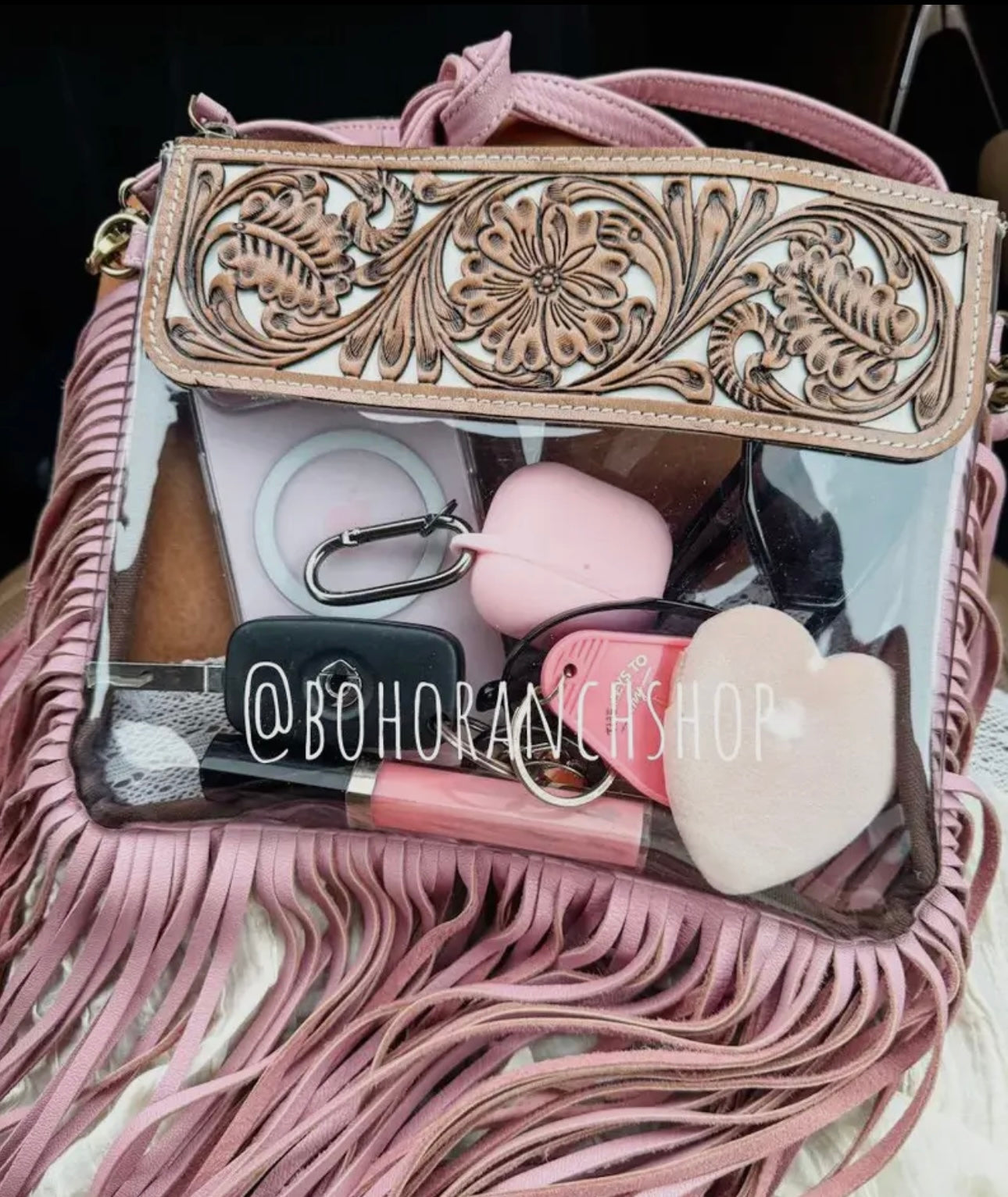 Yeehaw Hand Tooled Clear Purse