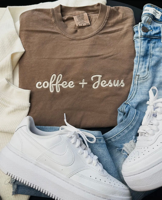 Coffee + Jesus Embroidered Tee