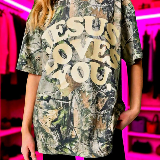 Camo Jesus Love You Oversized Tee