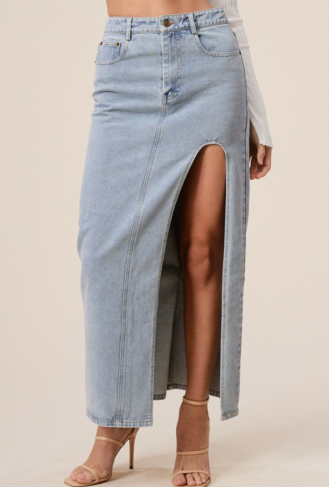 Asymmetric denim skirt