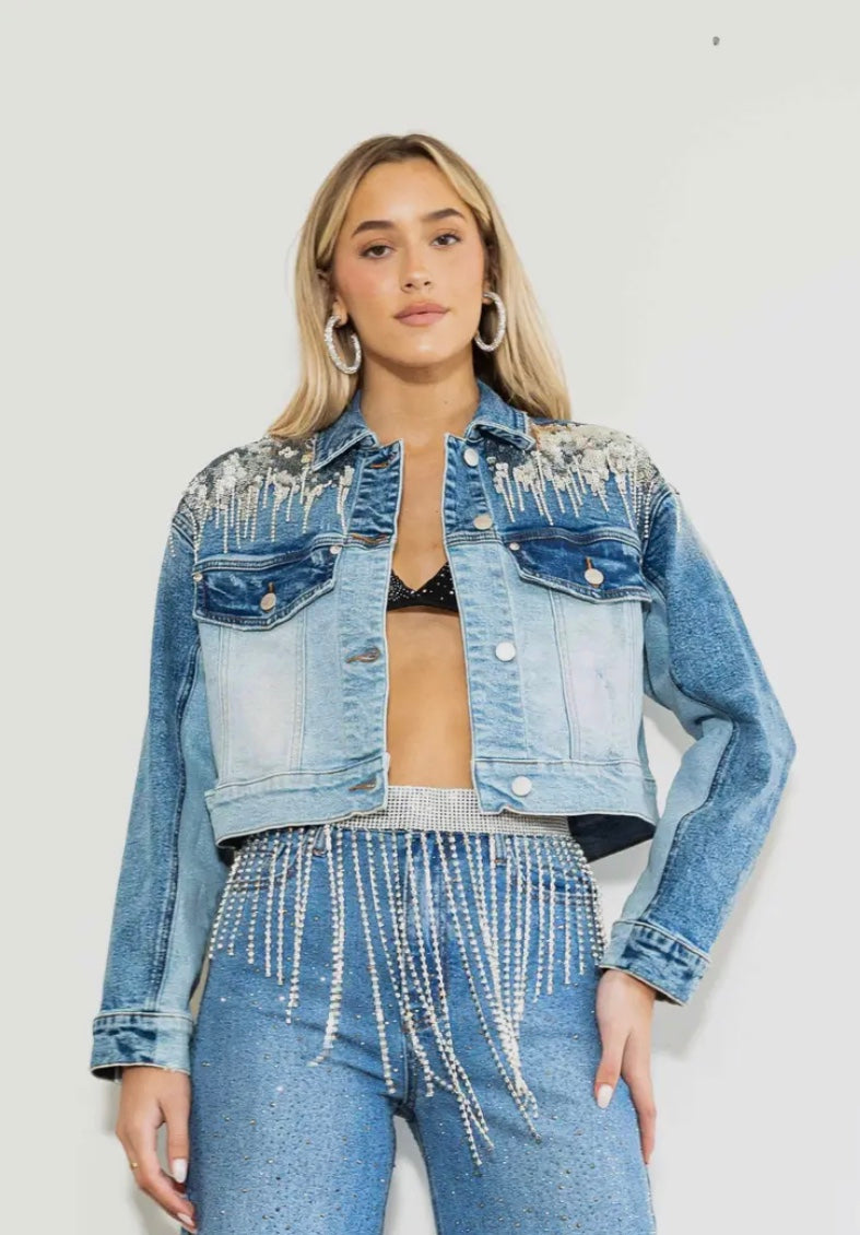 Rhinestone trucker jacket