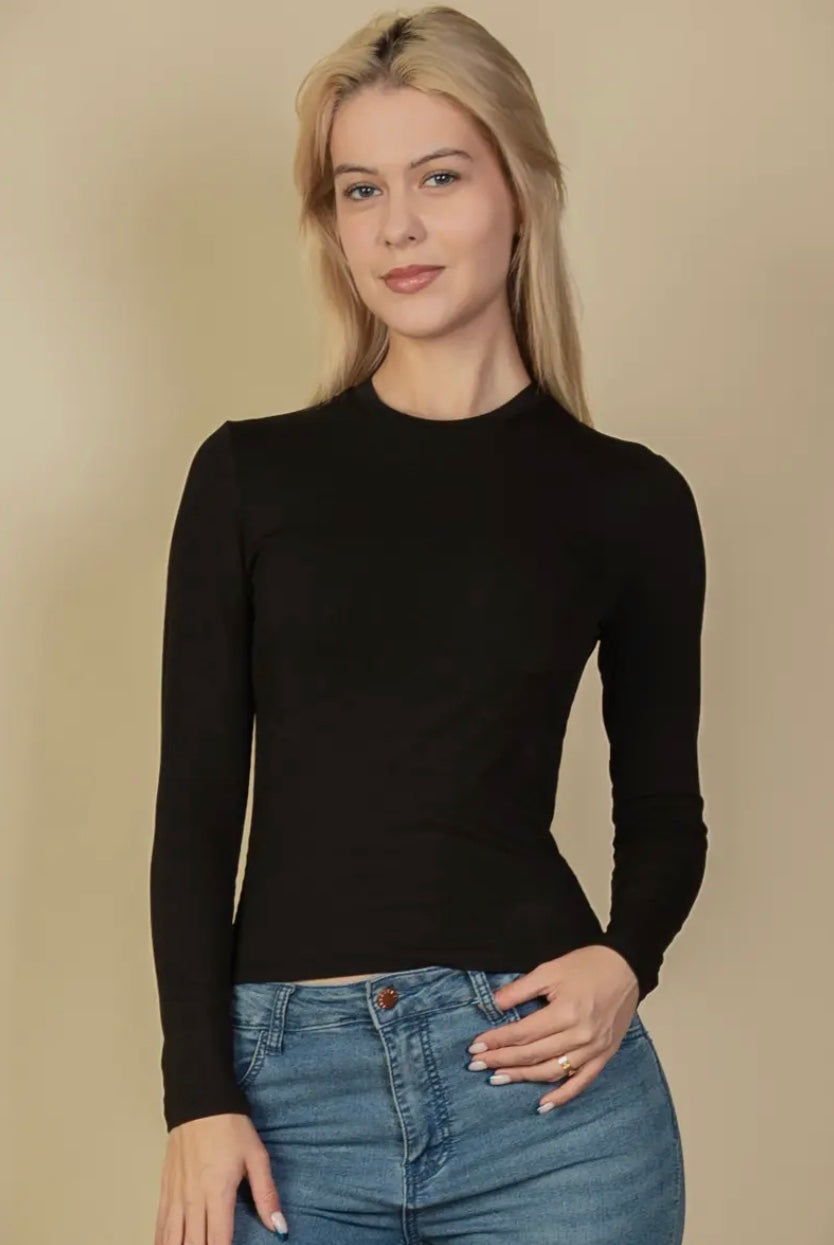 Ribbed round neck long sleeve