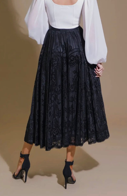 Burnout velvet midi skirt