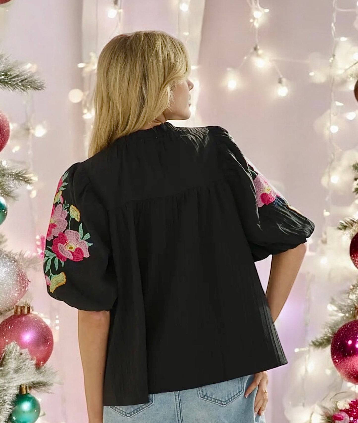 Julie Black Embroidery Blouse