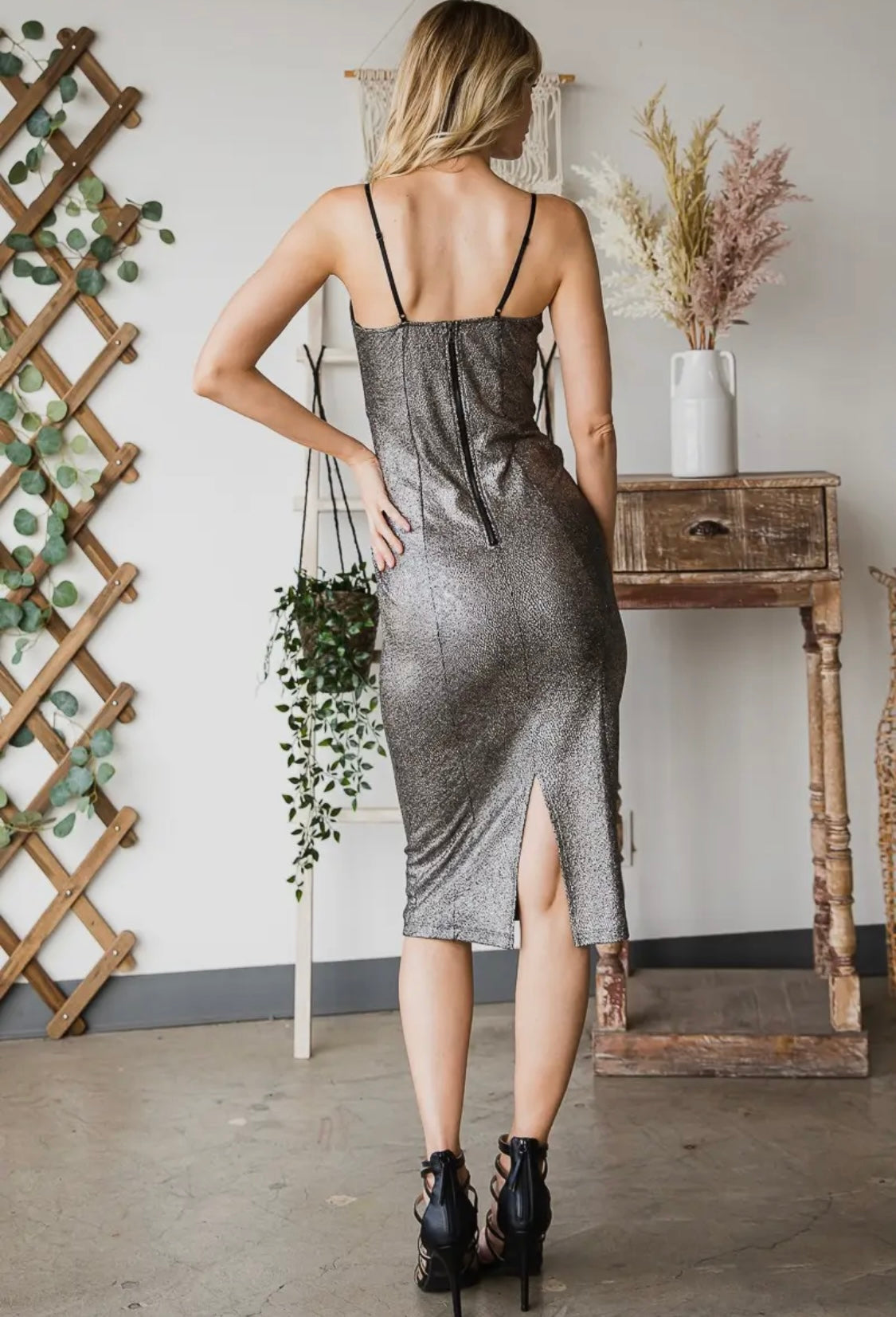 Stretch metallic midi dress