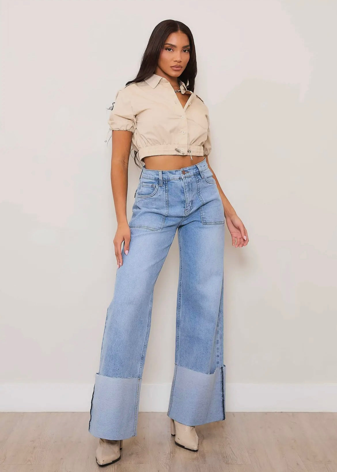 Wide leg super cuff jean