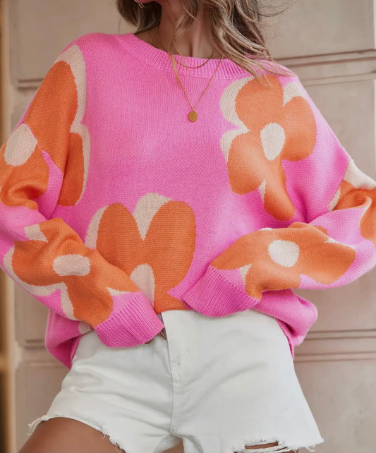 Flower slouchy sweater