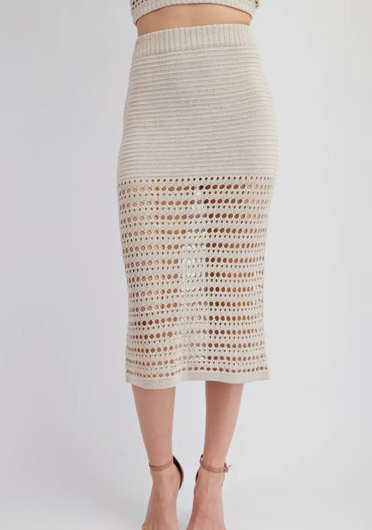 Beige metallic midi skirt