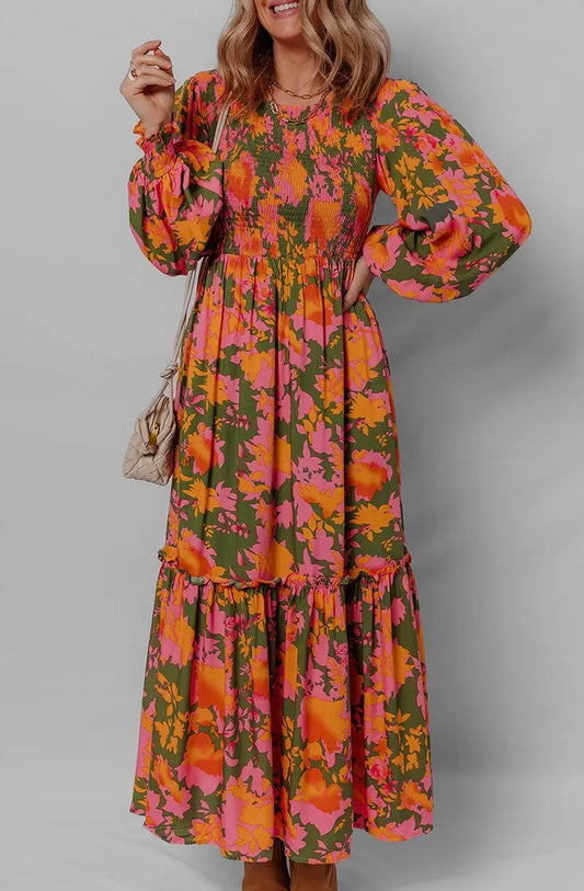 Maxi Floral Puff Sleeves Dress