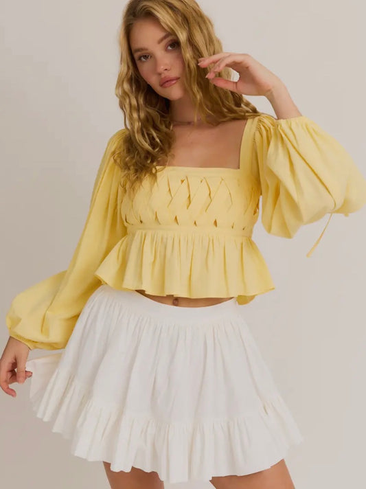 Yellow Long Sleeved Detailed Top