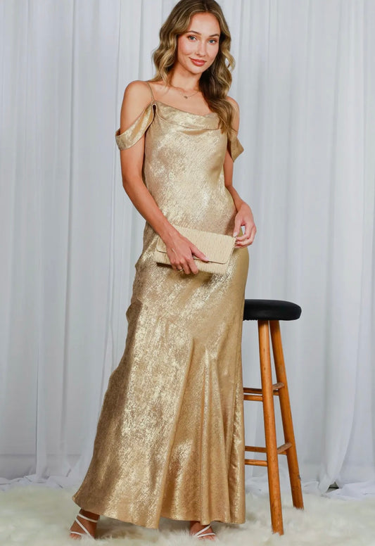 Bonita Off Shoulder Metallic Dress