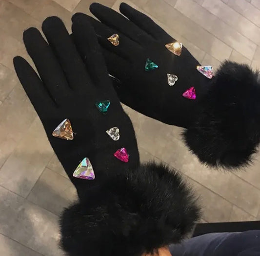 Faux fur diamond gloves