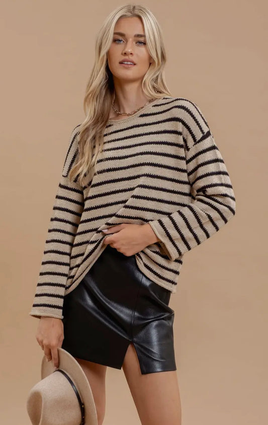 Stripe boat neck sweater