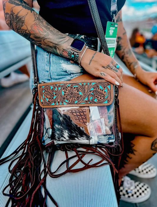 Yeehaw Hand Tooled Clear Purse