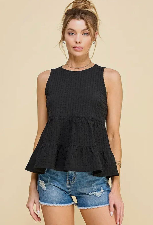 Black Boho Peplum Blouse