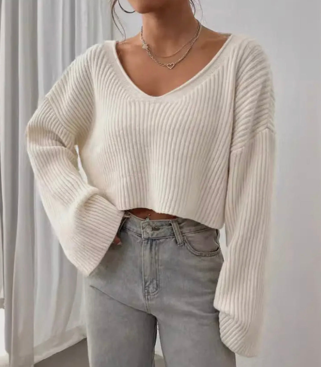 Drop shoulder knit sweater