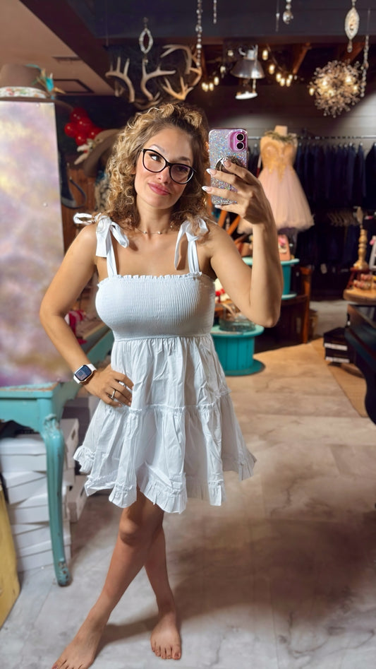 Poplin White Bow Mini Dress