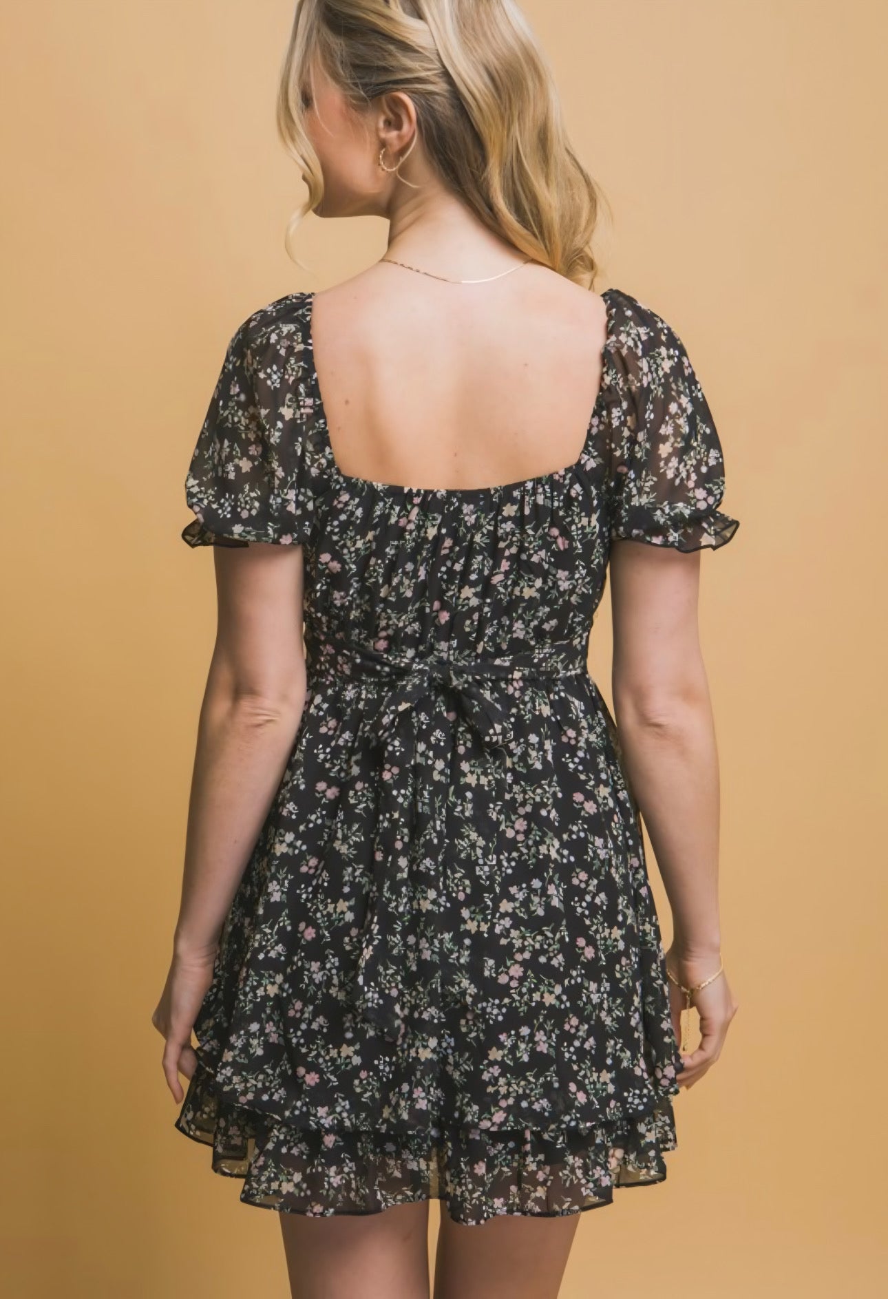 Black Twirl Floral Romper