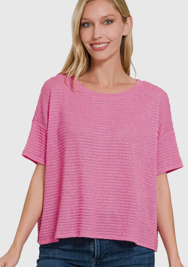 Pink relaxed waffle crop