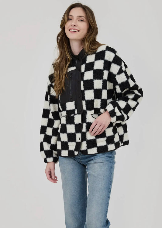 Checkered Snap Button Fleece Jacket