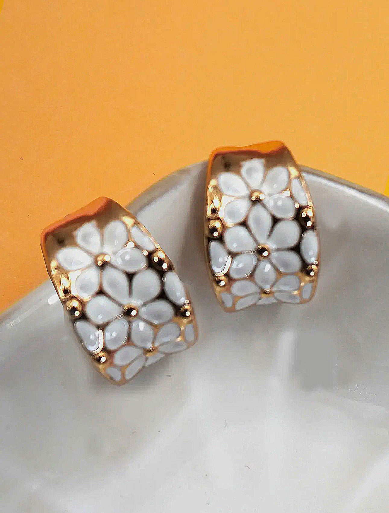 White Flower Hoop Earrings