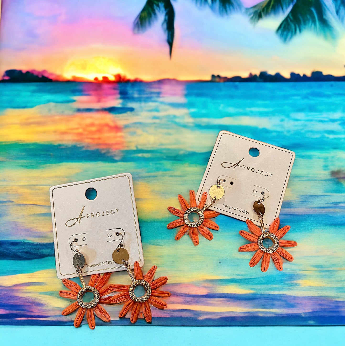 Orange Burst Flower Earrings