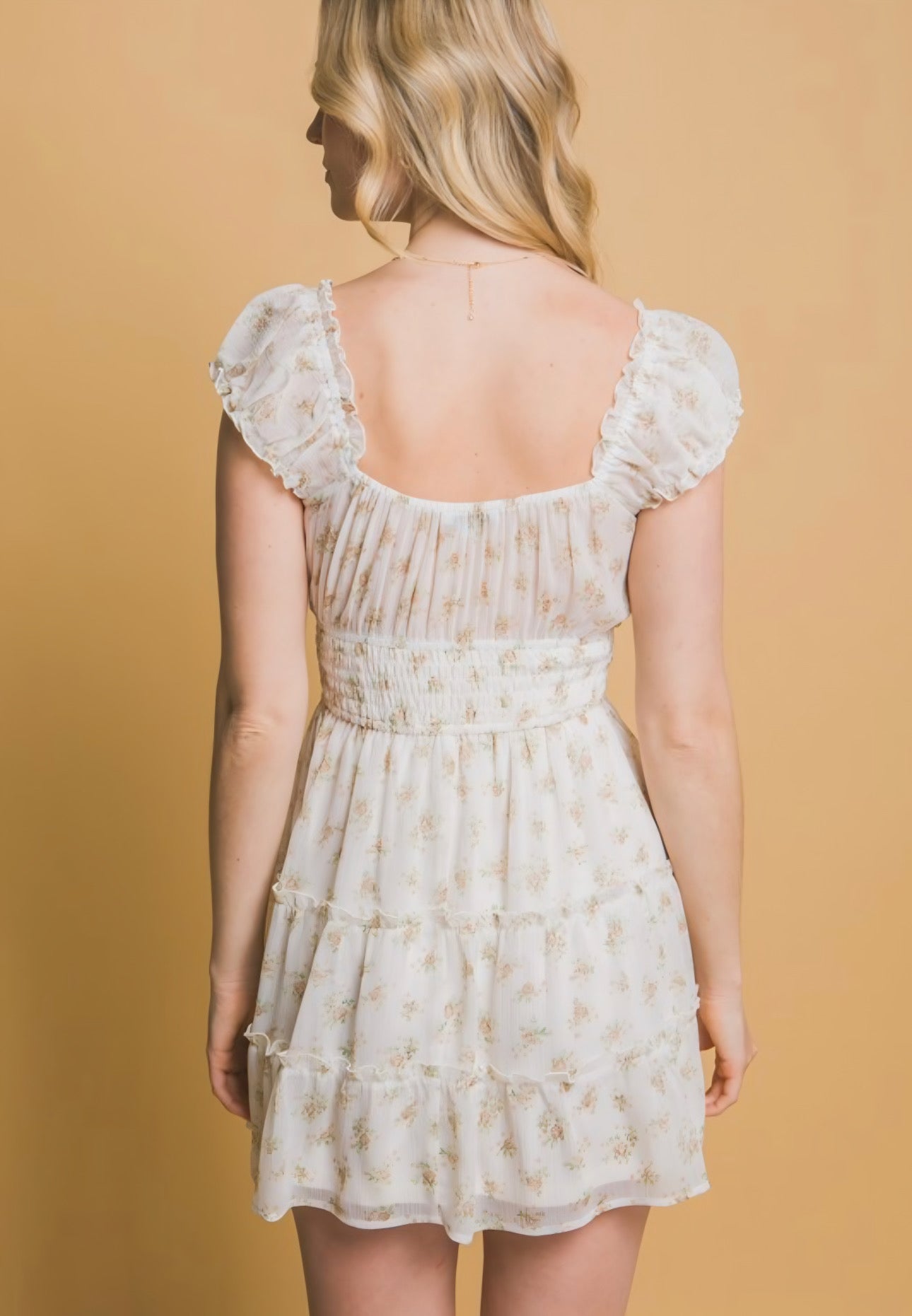 Beige Floral Ruffle Dress
