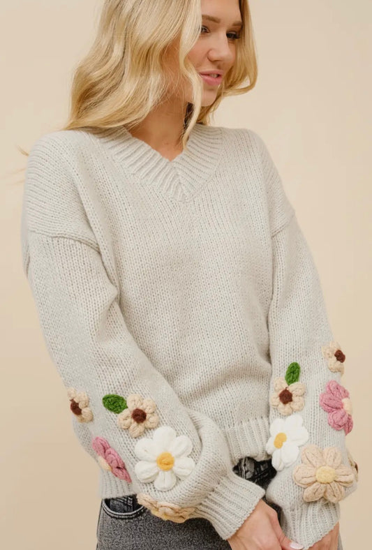 Floral v neck sweater