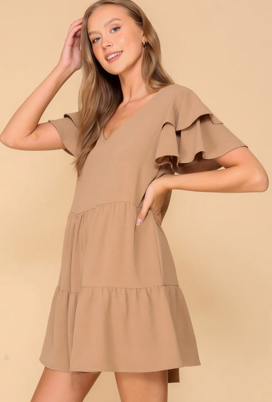 Taupe Ruffle Airflow Babydoll Dress