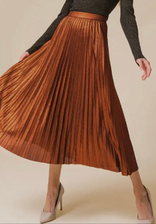 Metallic plated midi skirt