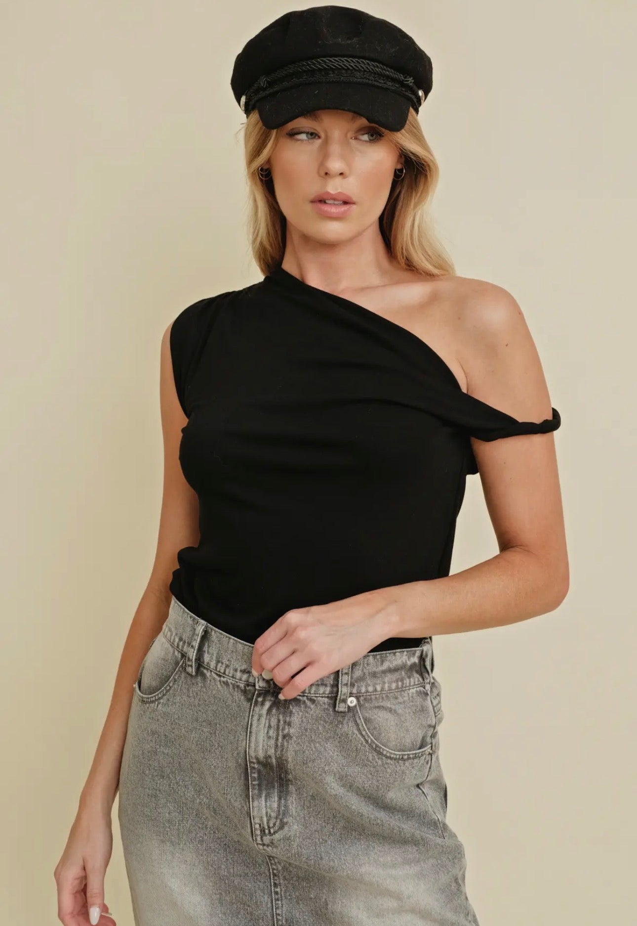 Black Twisted Off Shoulder Top