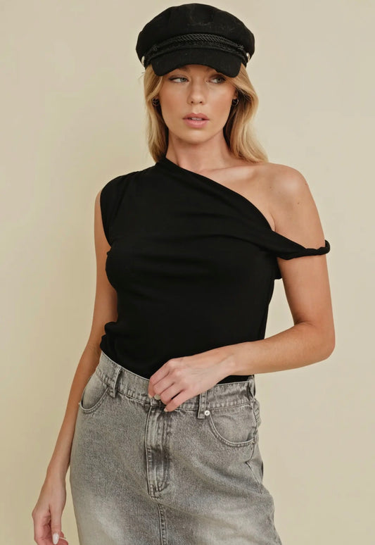 Black Twisted Off Shoulder Top
