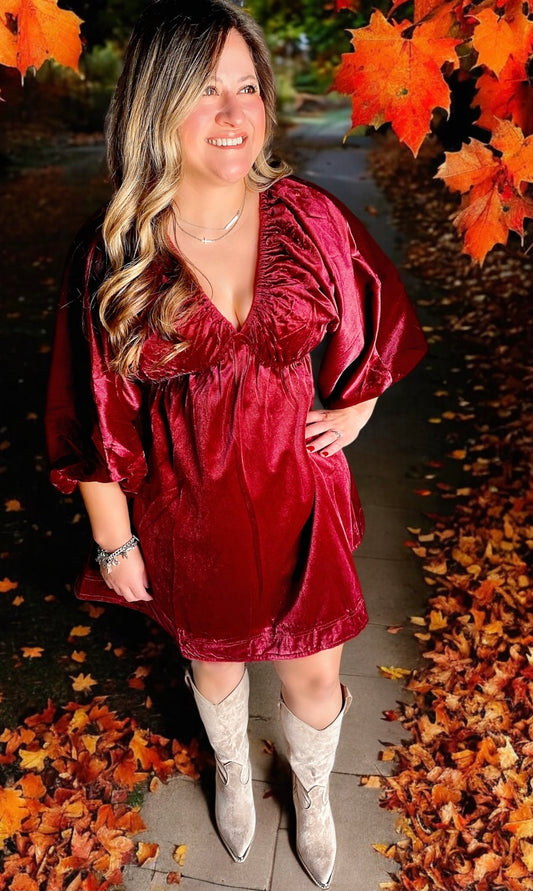 Velvet puff sleeve dress