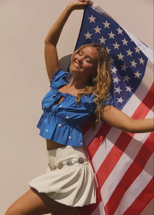 Blue Baby Crop Top with Embroidery Stars